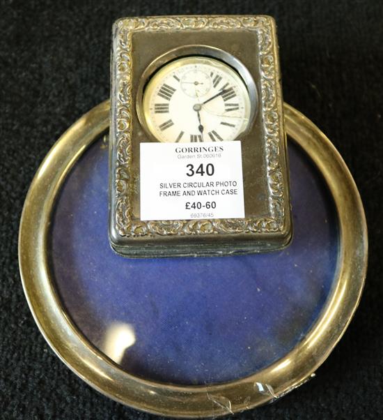 Silver circular photo frame and watch case